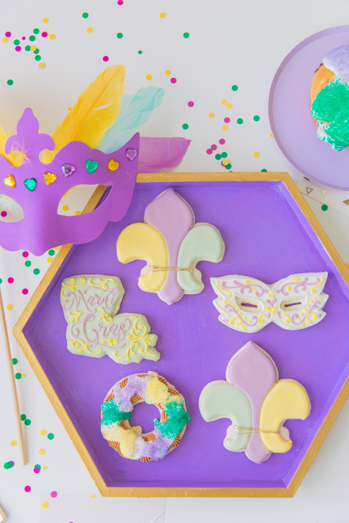 mardi gras decorated cookies